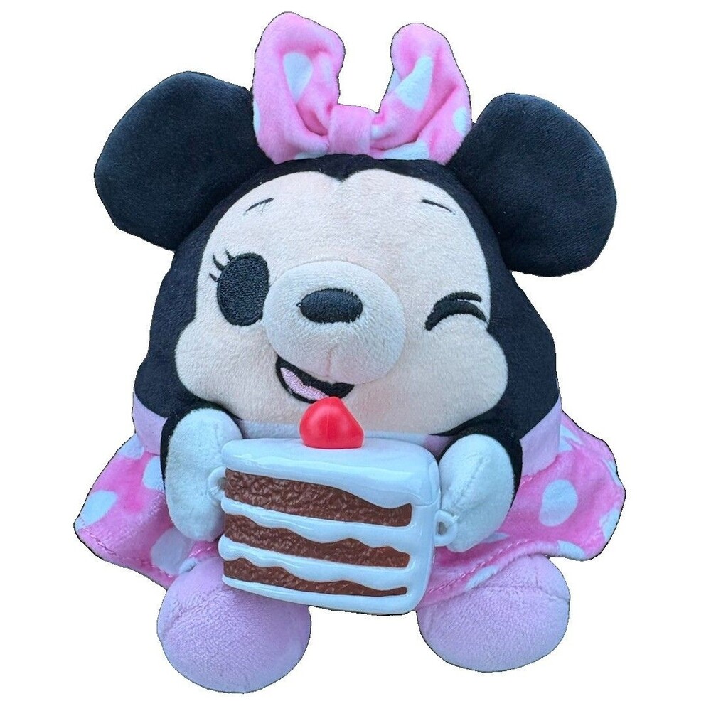 ZURU DISNEY Minnie Mouse SNACKLES holding cake 5 Inch Plush - no stickers
